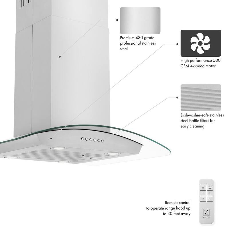 30 in. 400 CFM Convertible Island Mount Range Hood in Stainless Steel G83630