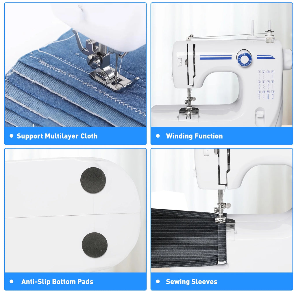 Portable Mini Sewing Machine, Blue, 12 Built-in Stitches B868670