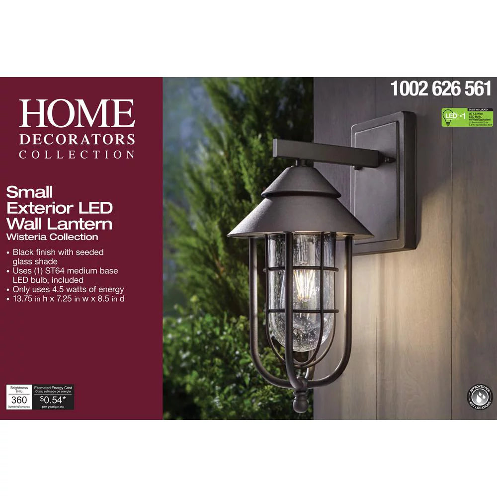 1-Light Sand Black Outdoor Wall Mount Sconce with Clear Glass Shade X184