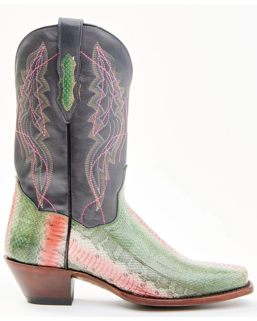 Green Watersnake Skin Western Boot Square Toe 9 M A48666