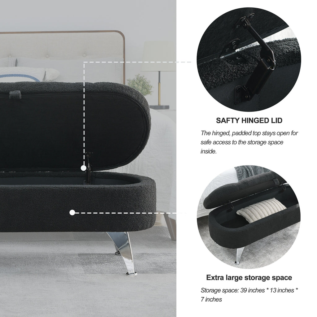 Black Teddy Storage Ottoman Bench G475