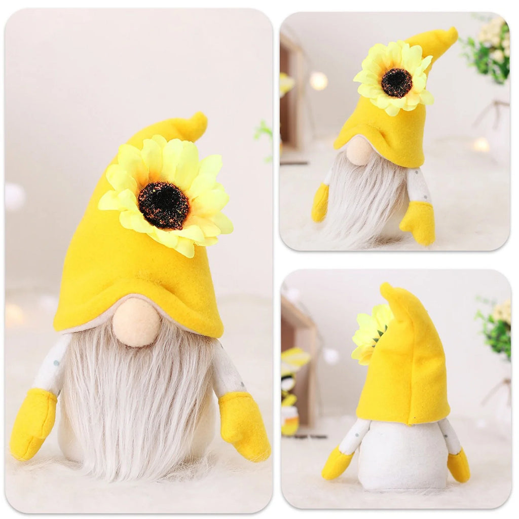 2Pc Faceless Dwarf Ornaments Rabbit Plush Doll Bee Festival Cartoon Sitting Posture Facing Sunflower H45941