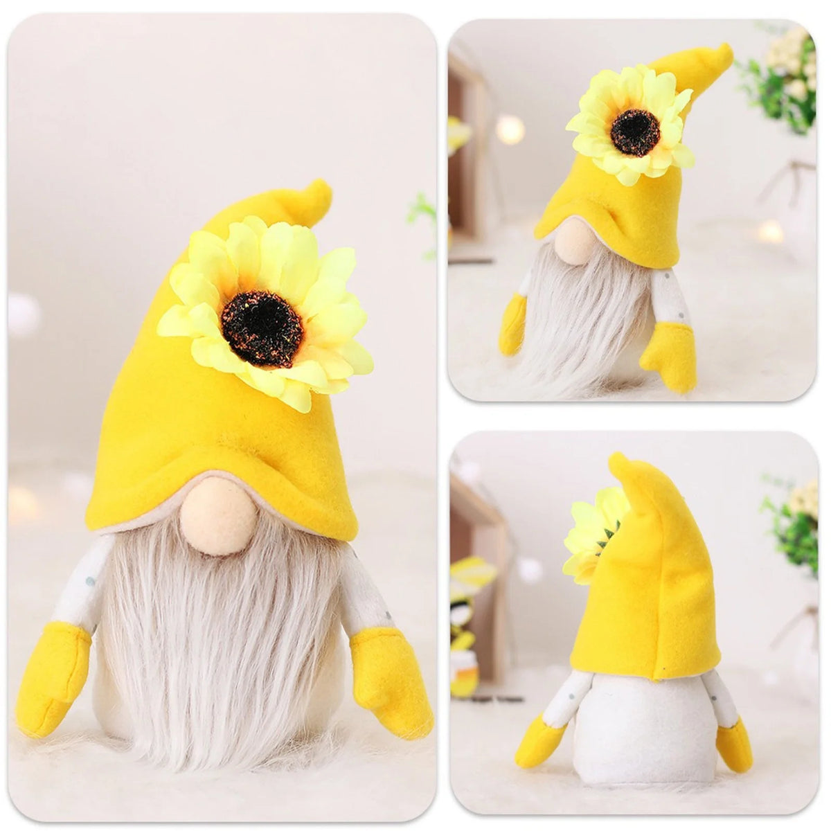 2Pc Faceless Dwarf Ornaments Rabbit Plush Doll Bee Festival Cartoon Sitting Posture Facing Sunflower H45941