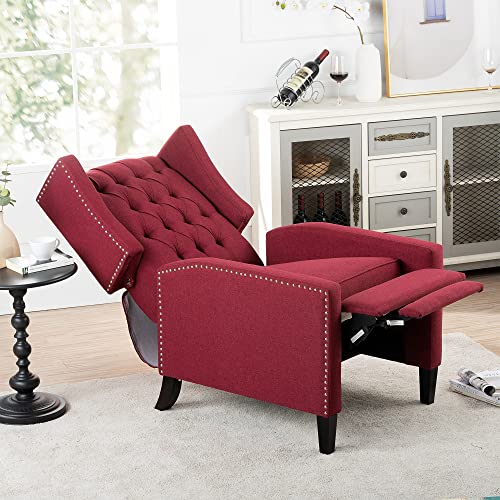 Red Tufted Fabric Wingback Recliner Sofa Chair with Adjustable Backrest H54425