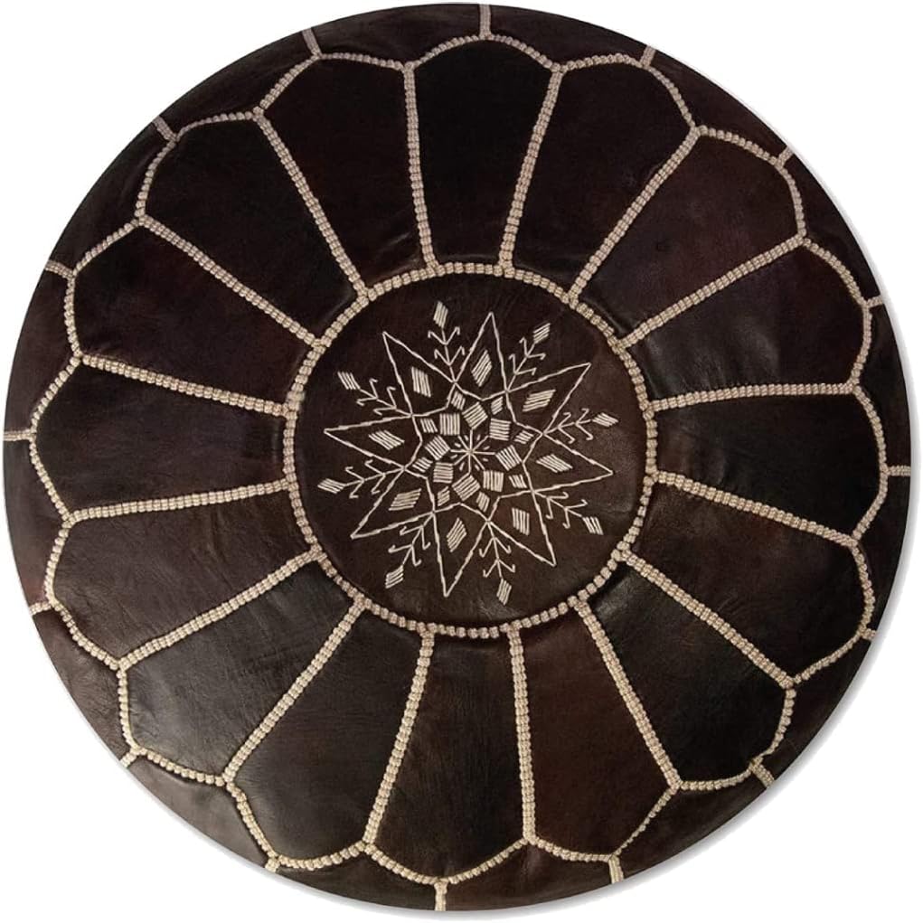 Tan Brown Leather Pouf Ottoman, 21 x 13 inch, Unstuffed C929191