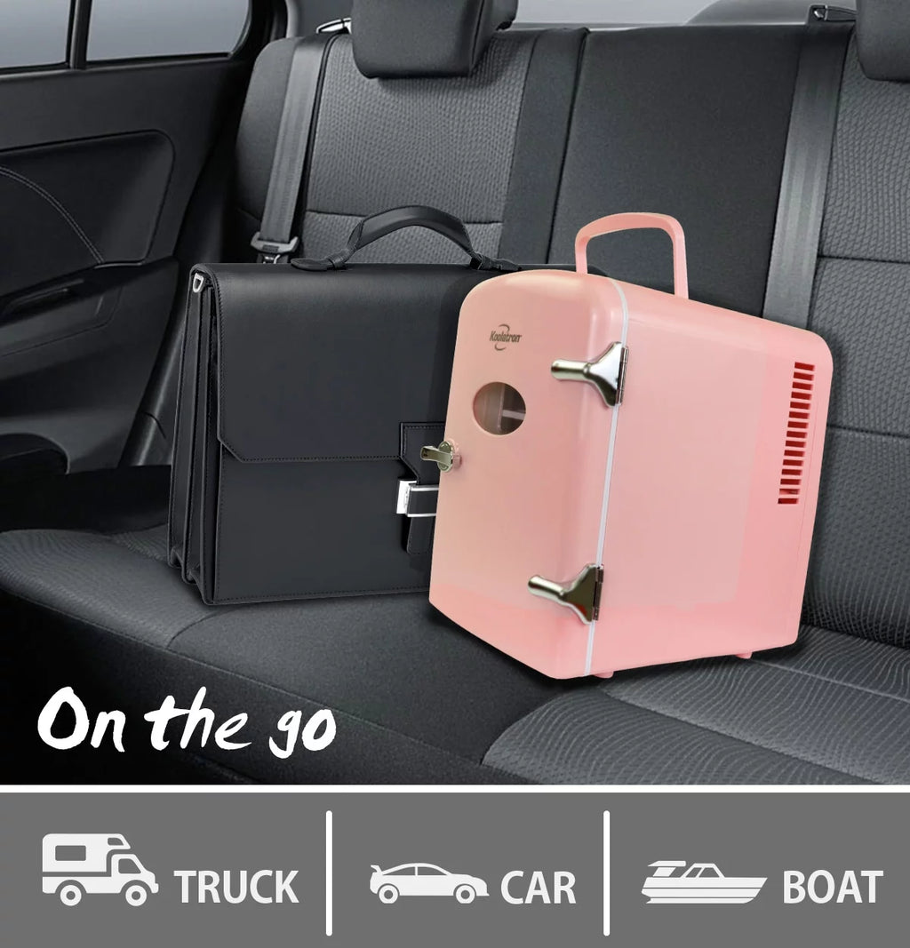 6 Can AC/DC Mini Fridge Cooler, Pink T27608