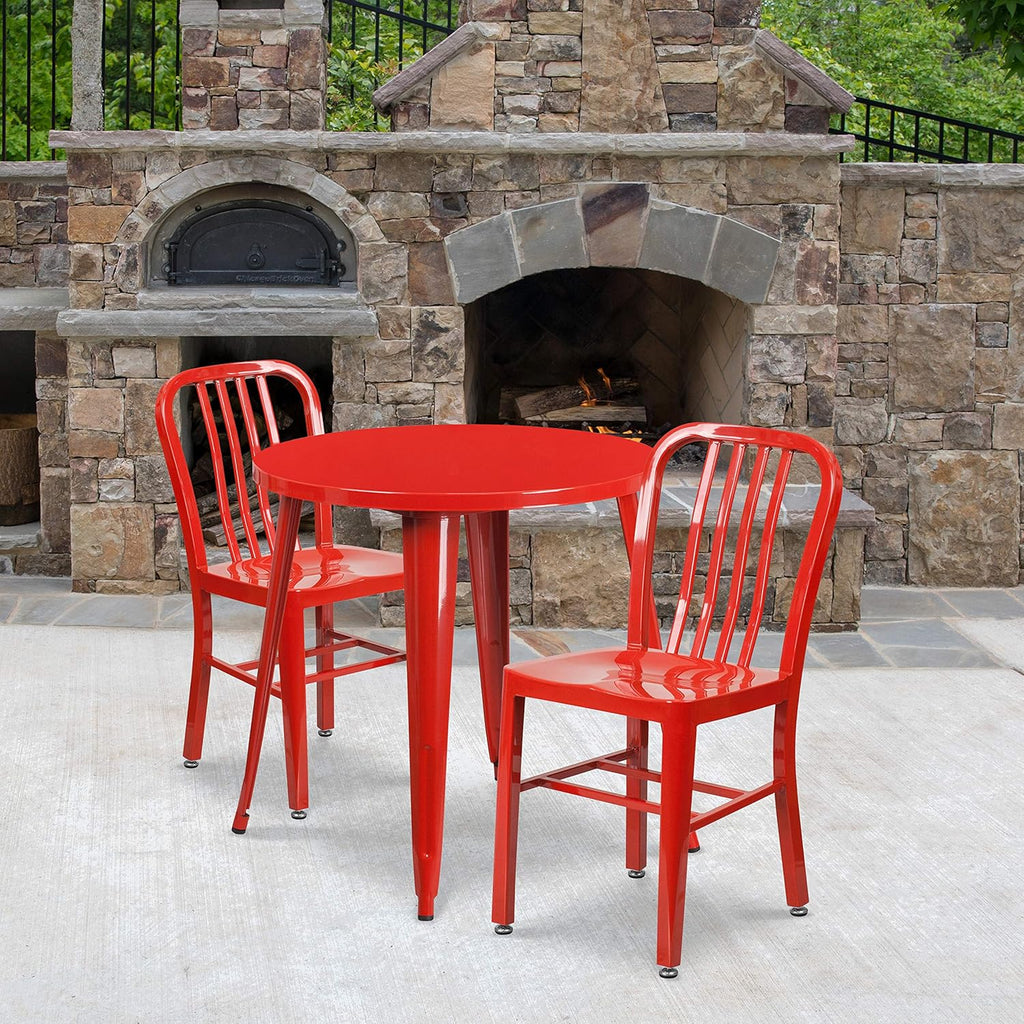 30 Round White Metal Indoor-Outdoor Table Set with 2 Chairs U285