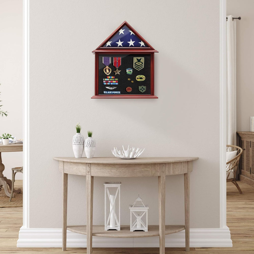 Flag and Certificate Shadow Box Display Case Solid Wood Mahogany Finish H161807