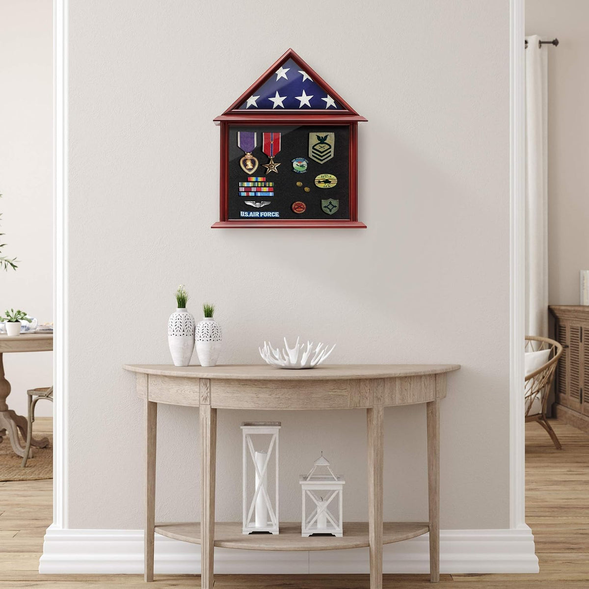 Flag and Certificate Shadow Box Display Case Solid Wood Mahogany Finish H161807