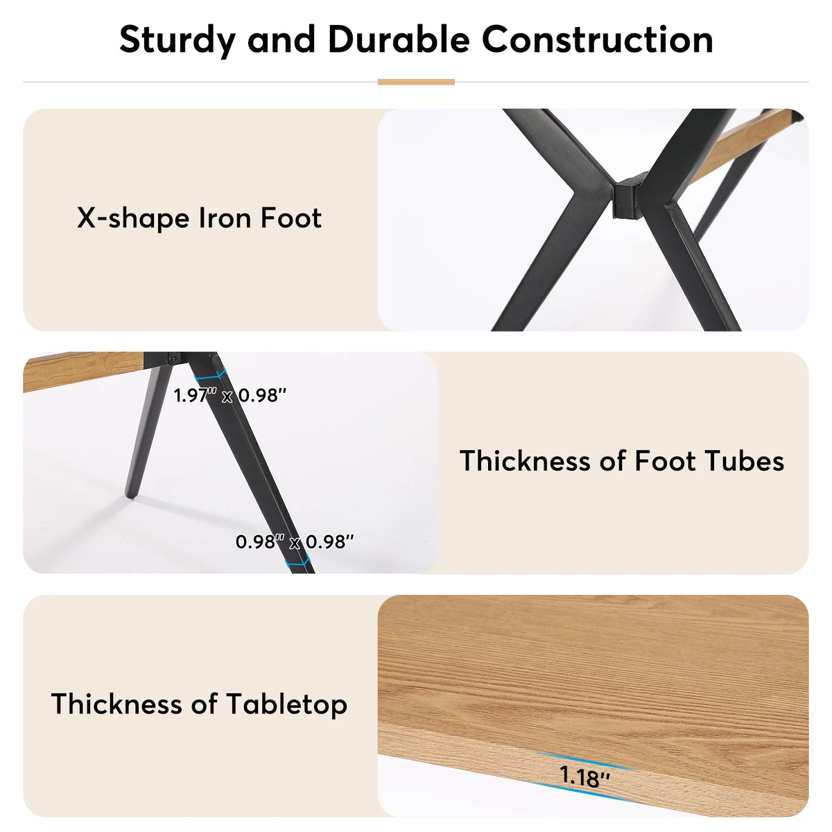 63 inches Rectangular Wood Dining Table with X-Shaped Iron Frame H12681