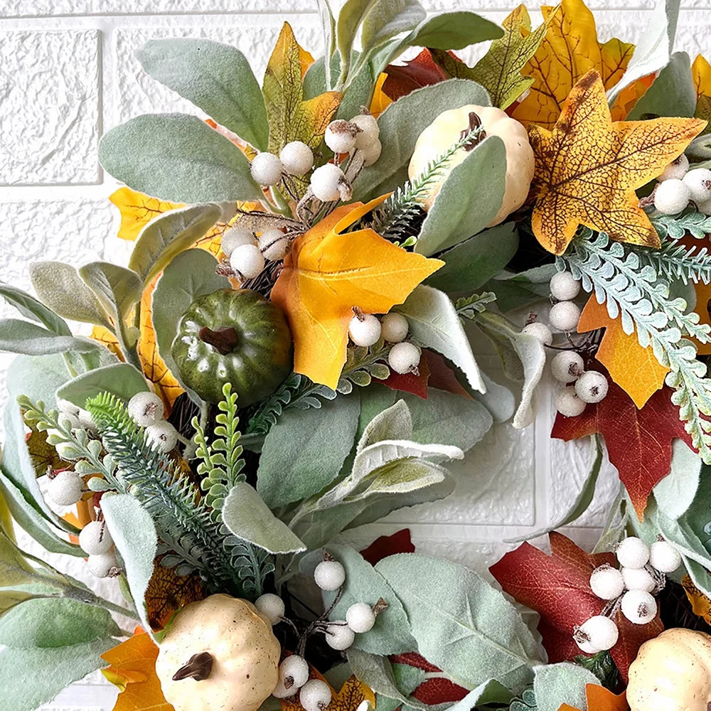 17 Inch Autumn Maple Leaf Pumpkin Berry Wreath J908155
