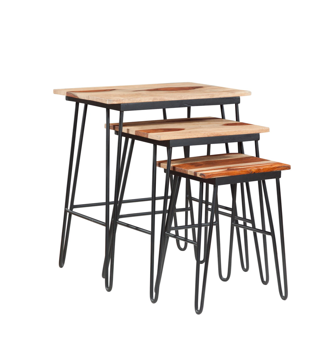 Sheesham Wood Nesting Tables with Iron Base Y34814