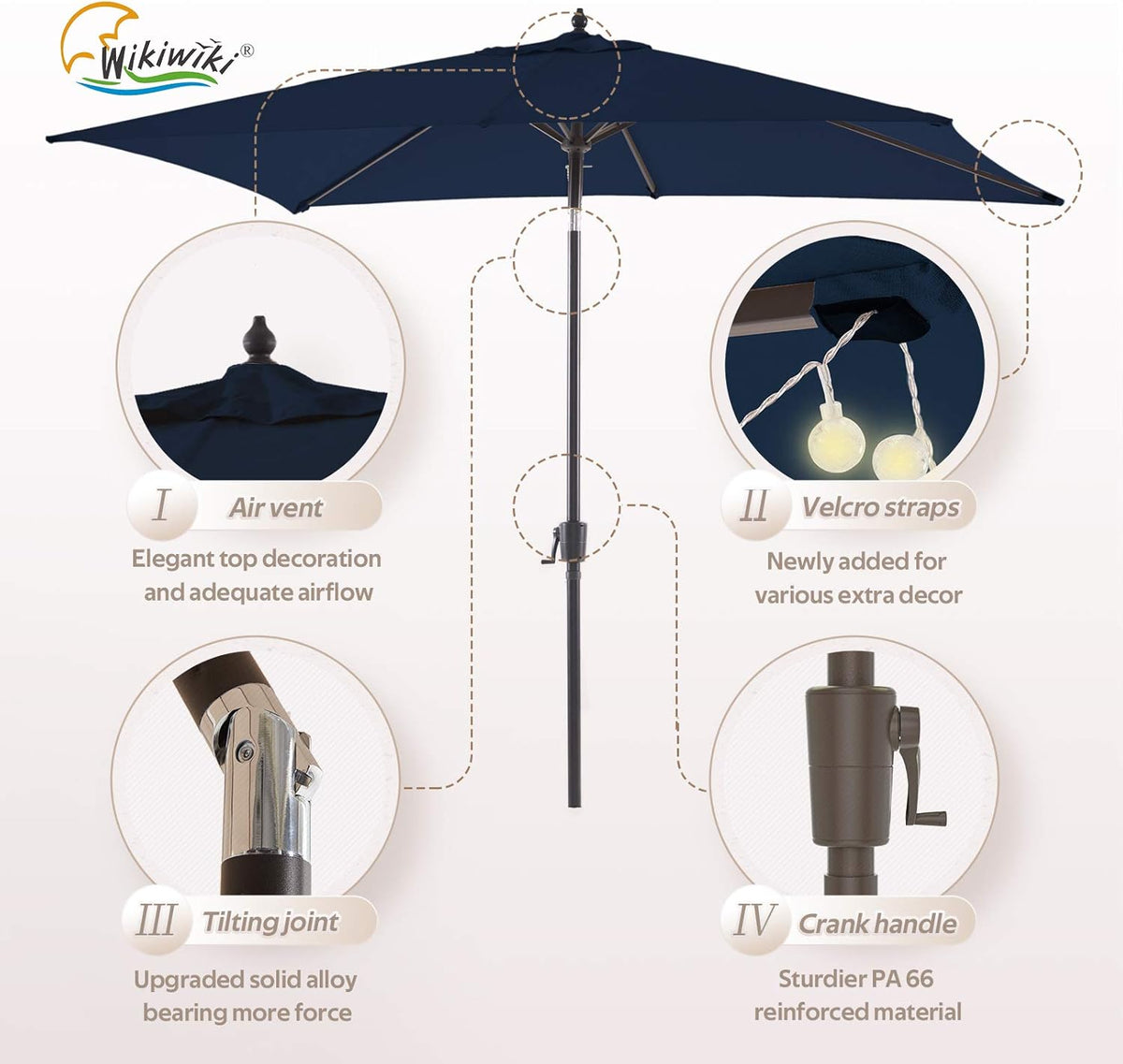Navy Blue Rectangular Olefin Market Umbrella I553