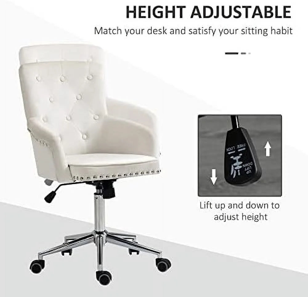 White Tufted Velvet Swivel Desk Chair D5628
