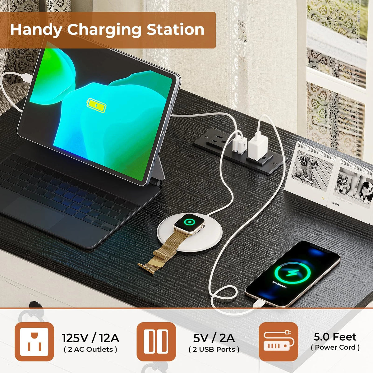 White End Table with Charging Station Y749042