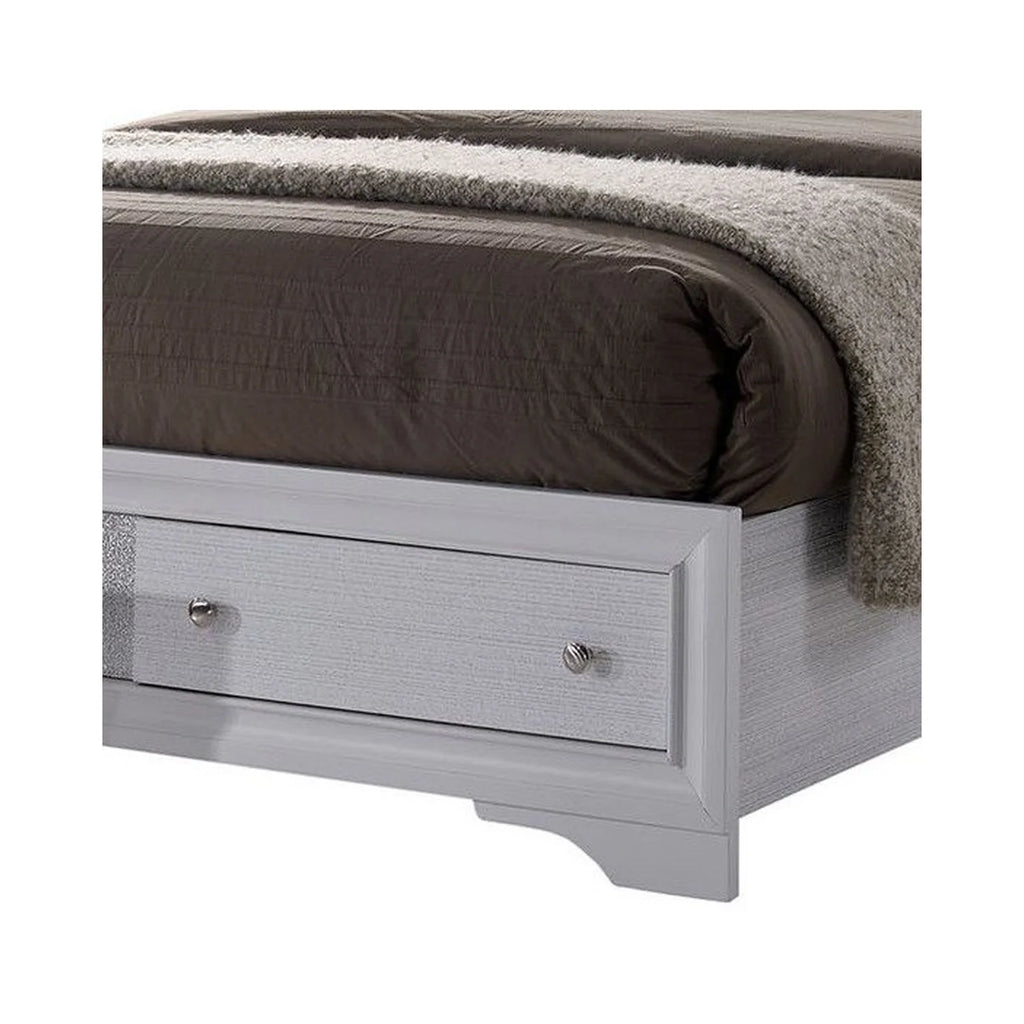 White Eastern King Bed with Silver Accents F3199