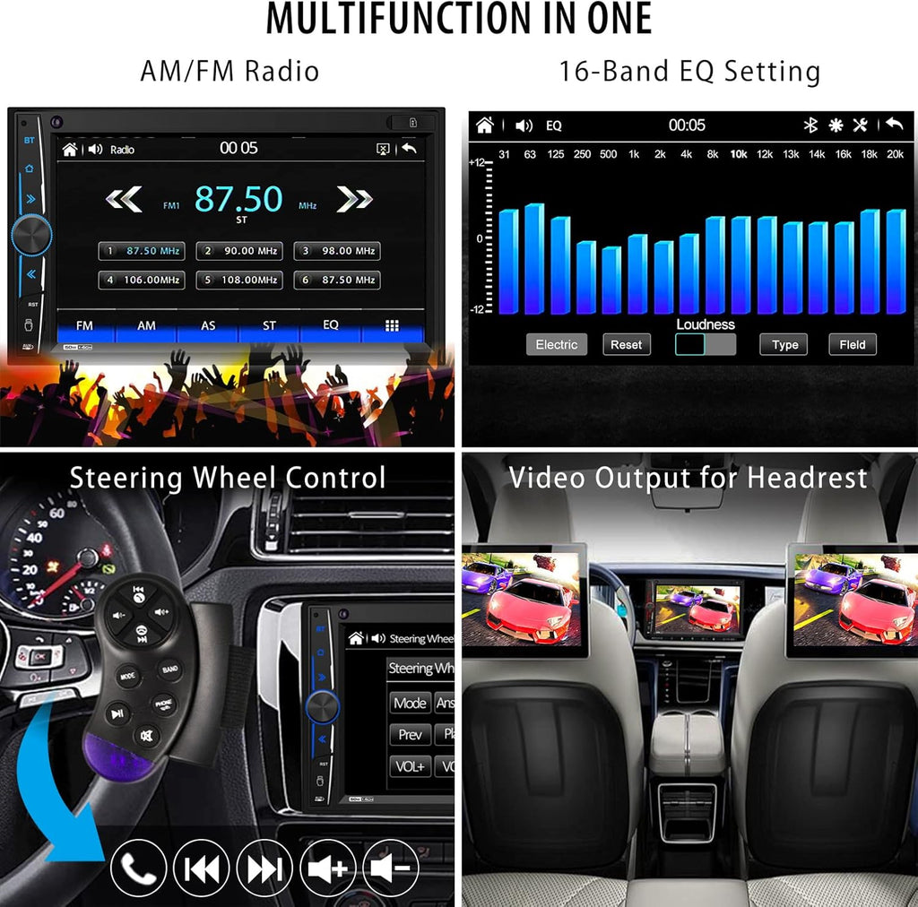 Double Din 7 Inch Touchscreen Car Stereo with Backup Camera H217838