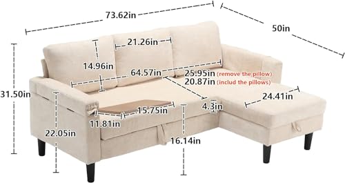 Beige L Shape Chenille Pull Out Sofa Bed A52961