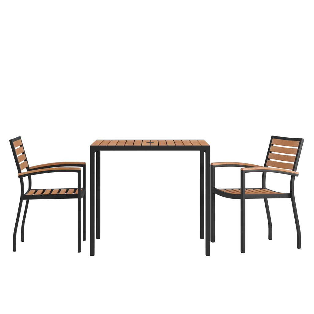 3-Piece Metal Aluminum Teak Patio Table and Chair Set C783783