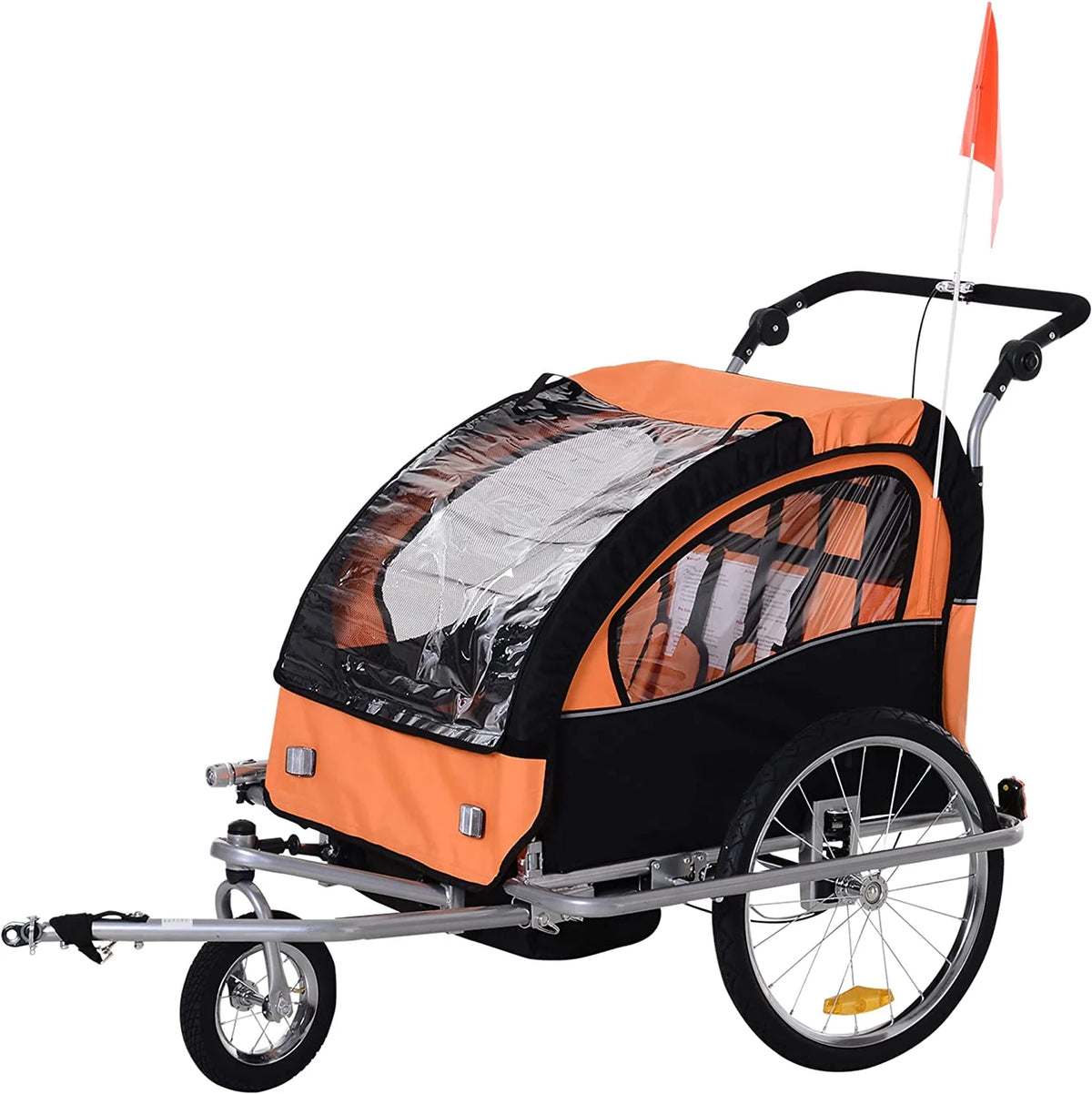 2-in-1 Double Child Two-Wheel Bicycle Cargo Trailer with 2 Safety Harnesses, Green X749