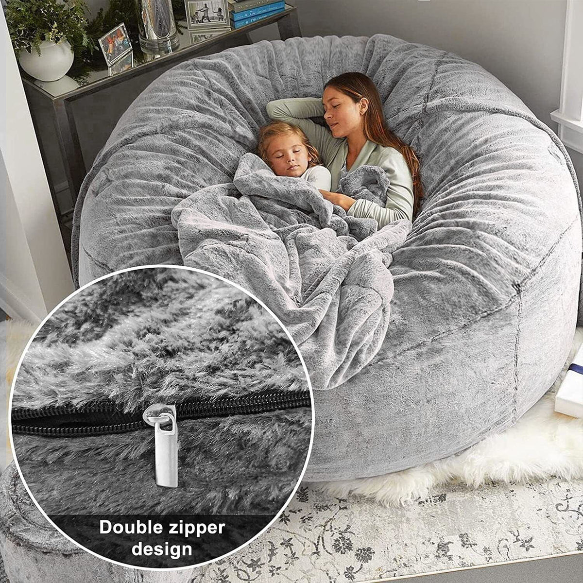 5FT Ultra Soft Bean Bag Chair Cover Light Grey R9940