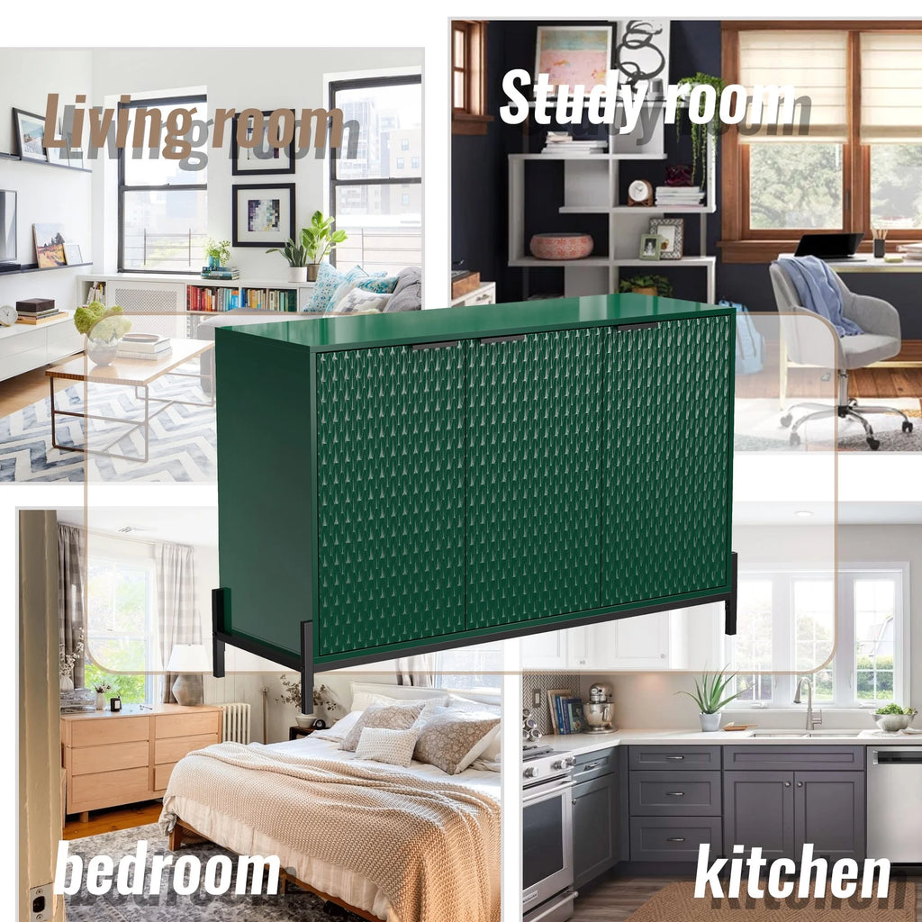 Green 3-Door Buffets Sideboards with Adjustable Shelves H2135