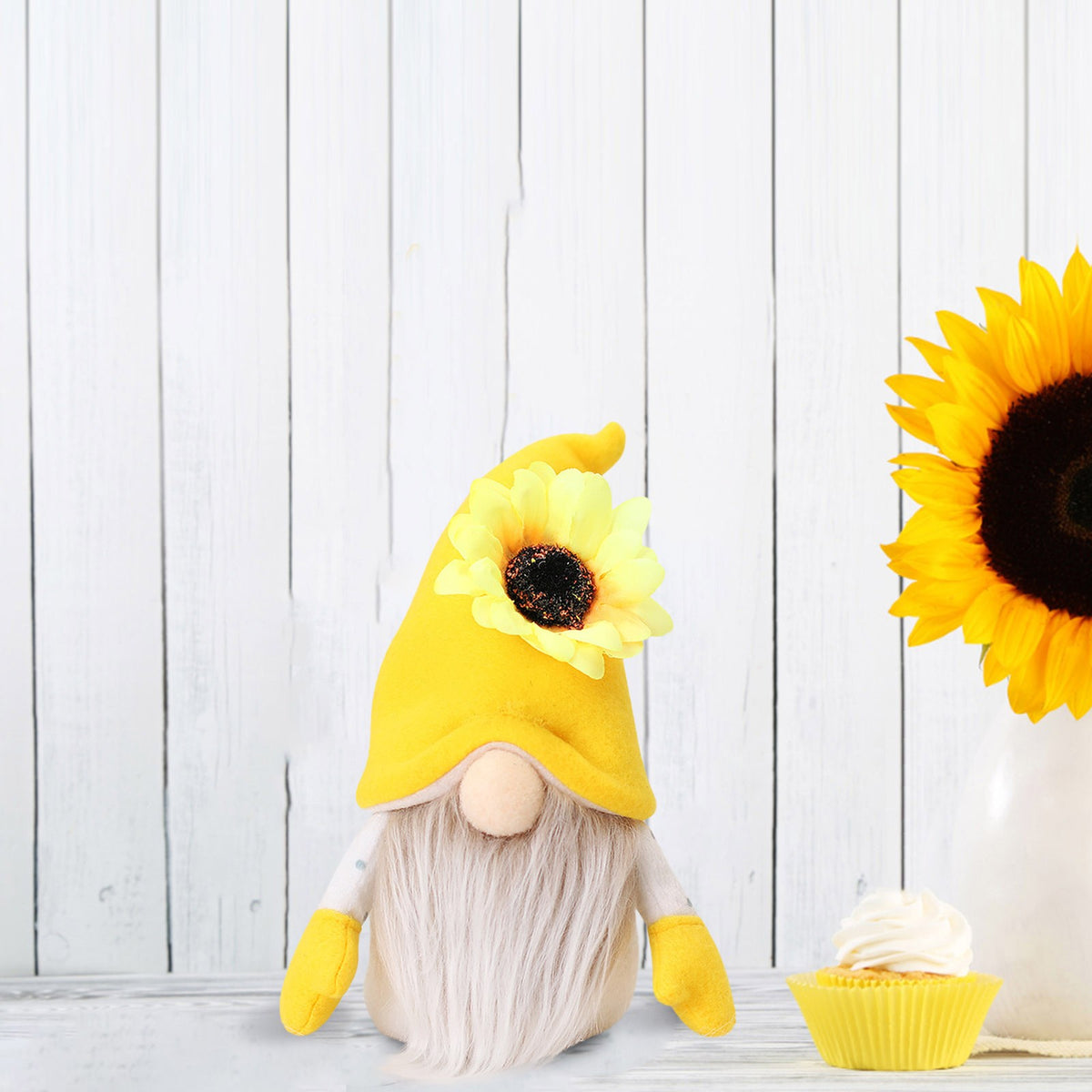 2Pc Faceless Dwarf Ornaments Rabbit Plush Doll Bee Festival Cartoon Sitting Posture Facing Sunflower H45941