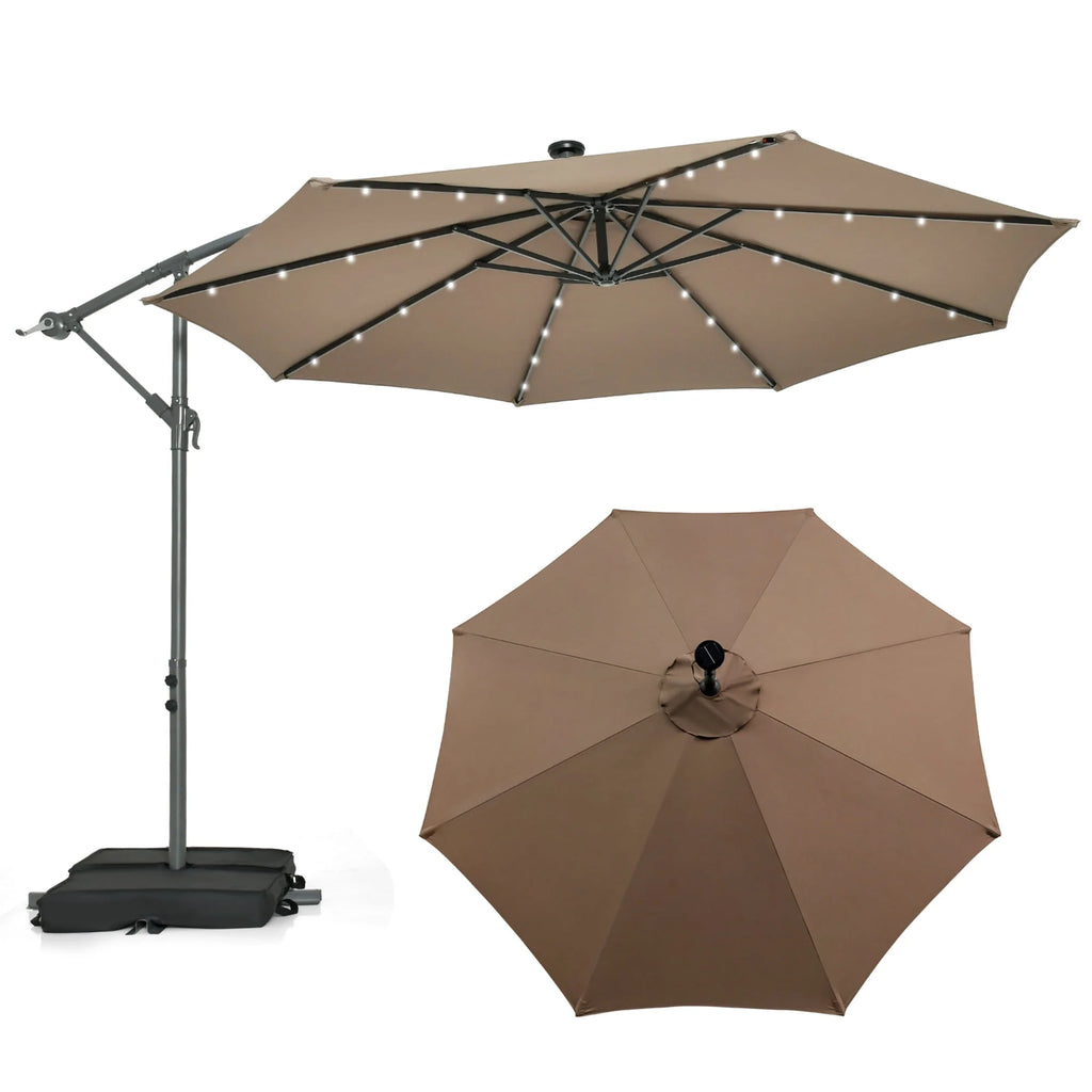 10FT Hanging Offset Umbrella with 32 LED Lights G121920