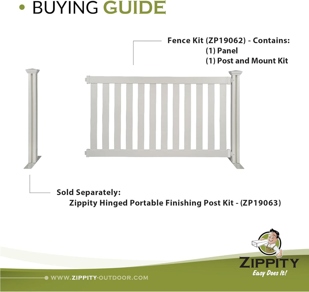 5.5' x 3' Portable Vinyl Fence Kit and 36" x 72" White Picket Fence Panel V557