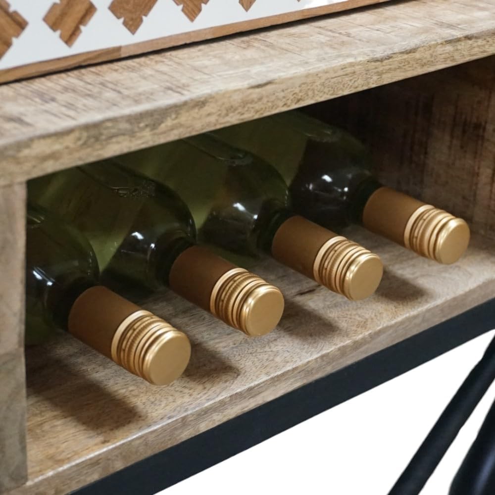 Vintage Bicycle Console Table with Drawers & Storage, Mango Wood, 76L x 18W x 44H inches N105