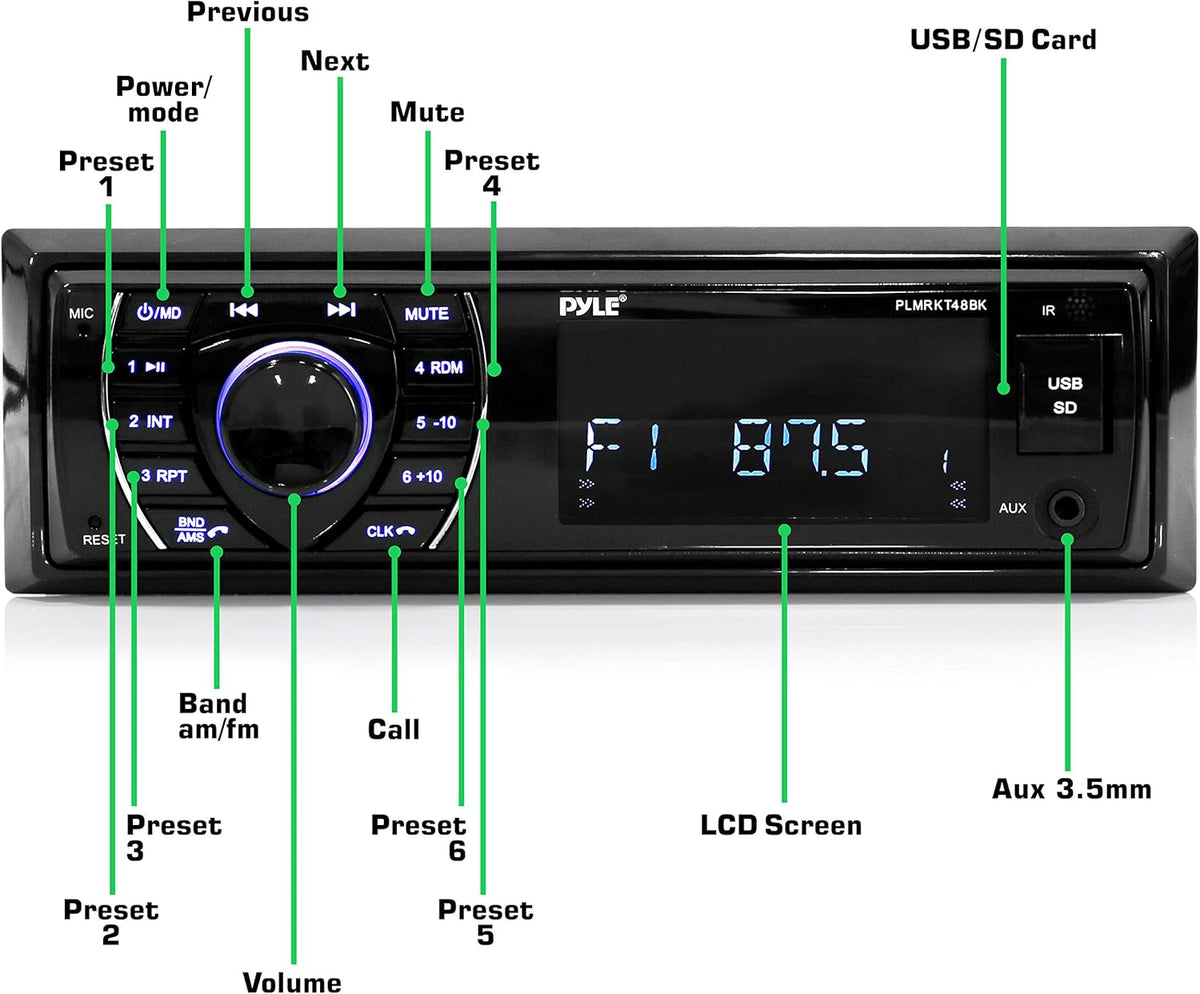 Marine Head Unit Receiver Speaker Kit with Bluetooth and 6.5’’ Waterproof Speakers Q196344
