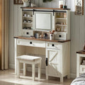 White Vanity Set with Sliding Mirror and Lights Y951931