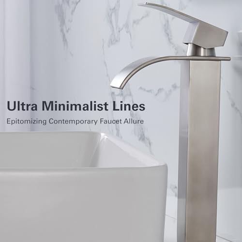 Brushed Nickel Waterfall Single Handle Bathroom Sink Faucet with Pop-up Drain I843