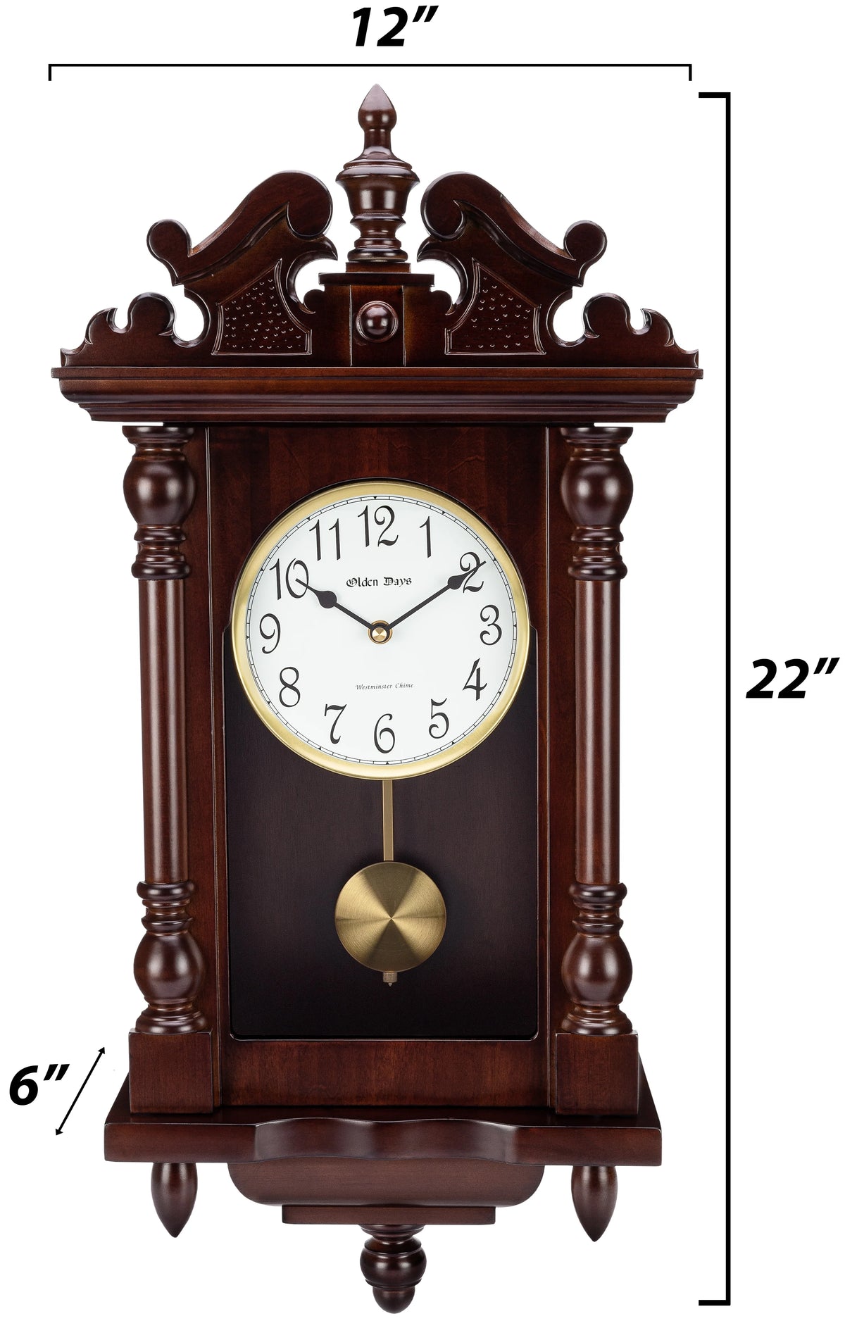 Antique Vintage Wall Clock with Real Wood, Swinging Pendulum, 22" Large B54140