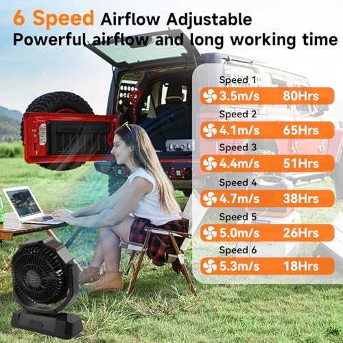Camping Fan with LED Lantern, 40000mAh Rechargeable Portable Fan with Remote, Black R735