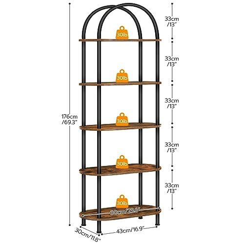 5 Tier Arched Wooden Bookshelf Metal Frame C122668