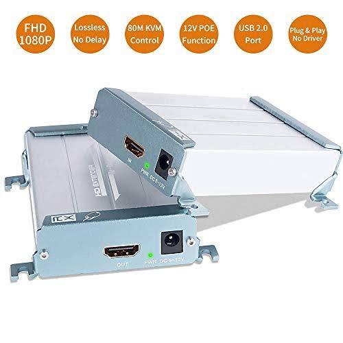HDMI KVM USB Extender with PoE, 80m 262ft HDMI RJ45 Transmitter and Receiver Adapter by Cat5 Cat6 Ethernet LAN Cable B745