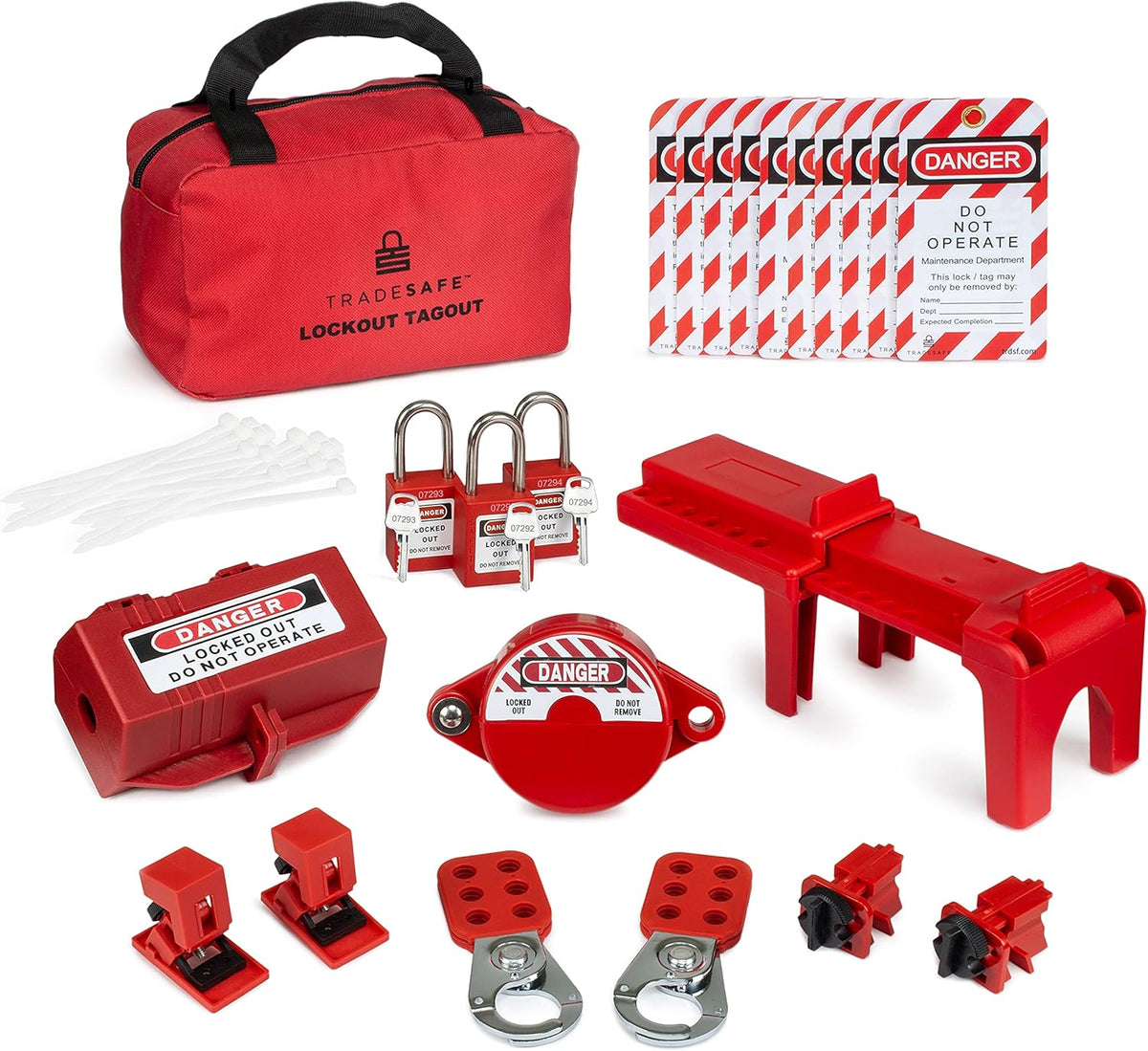 Lockout Tagout Kit with Red Padlocks, Hasps, Tags O77189