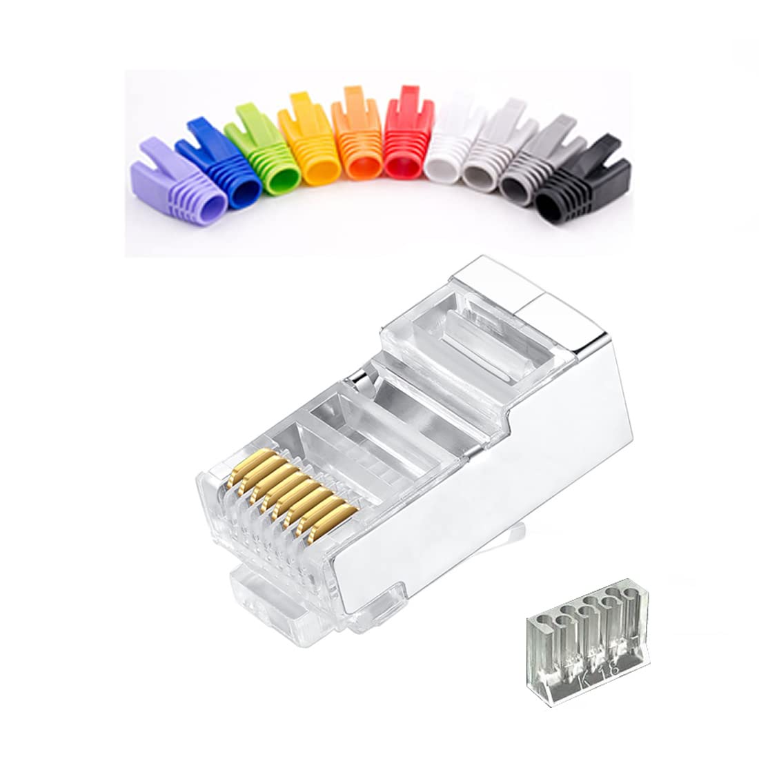 Cat7 RJ45 Connectors 100 Pcs Metal Shielded FTP 8P8C Modular Network Plug F30243