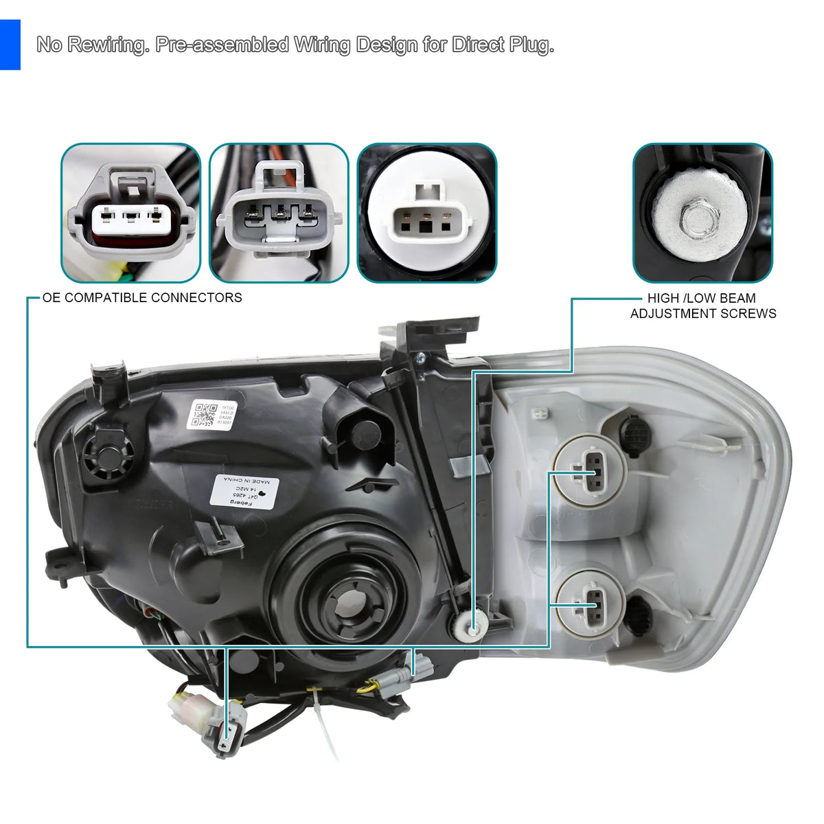 Chrome Housing Smoke Lens LED Headlights Pair V8215