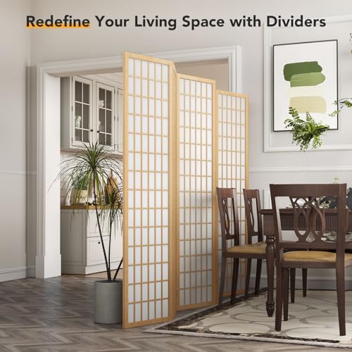 6 Panel Natural Wood Room Divider I98844
