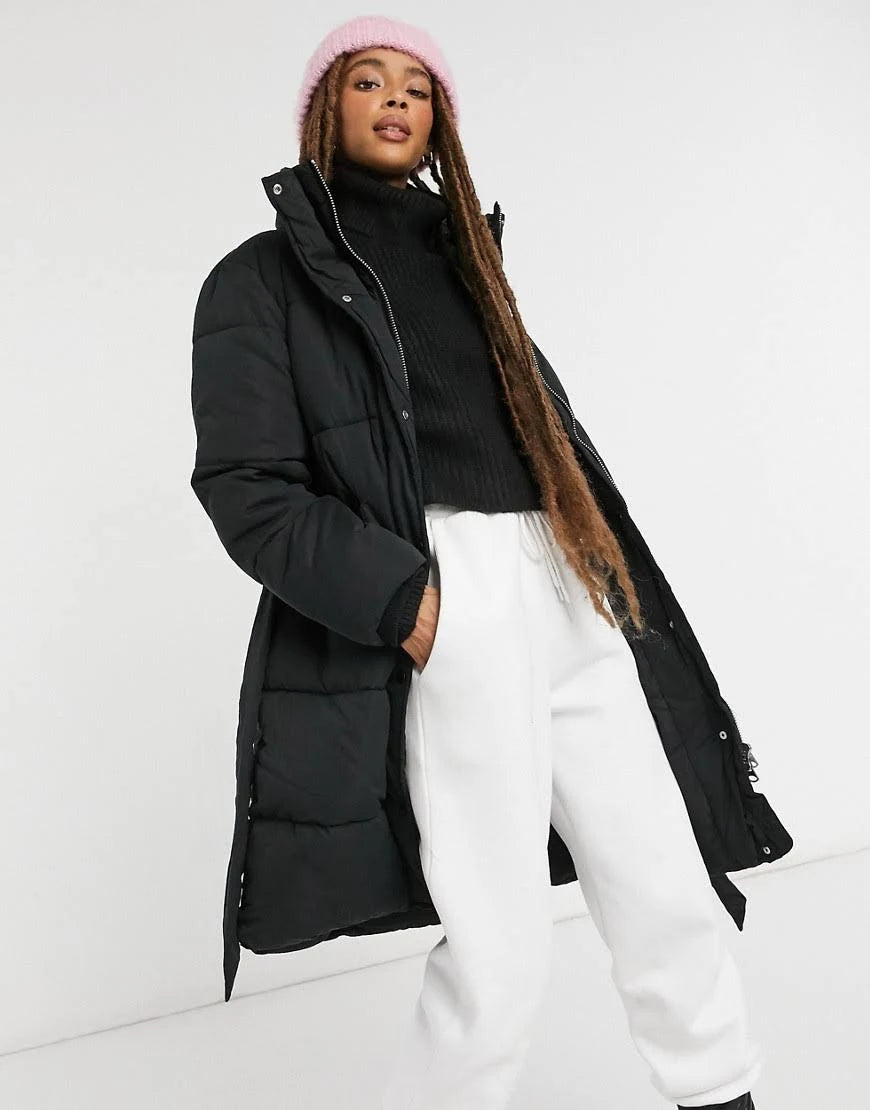 Padded Coat with Belt in Black J5483