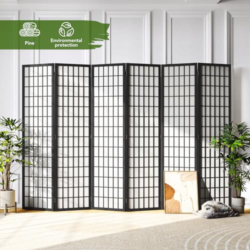 6 Panel Natural Wood Room Divider I98844