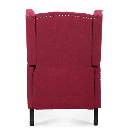 Red Tufted Fabric Wingback Recliner Sofa Chair with Adjustable Backrest H54425