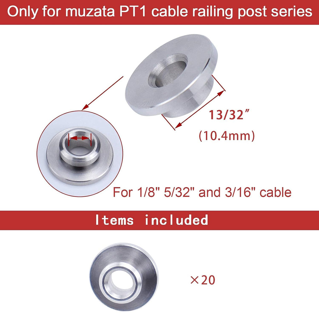 20Pack Cable Railing Kit 1/8 5/32" 3/16" T316 Stainless Steel Sleeves Washer Insert Plug F89974