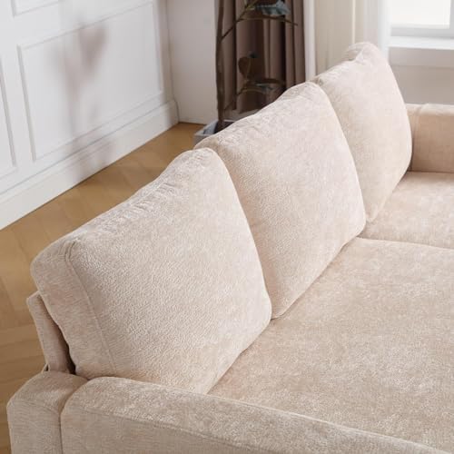 Beige L Shape Chenille Pull Out Sofa Bed A52961