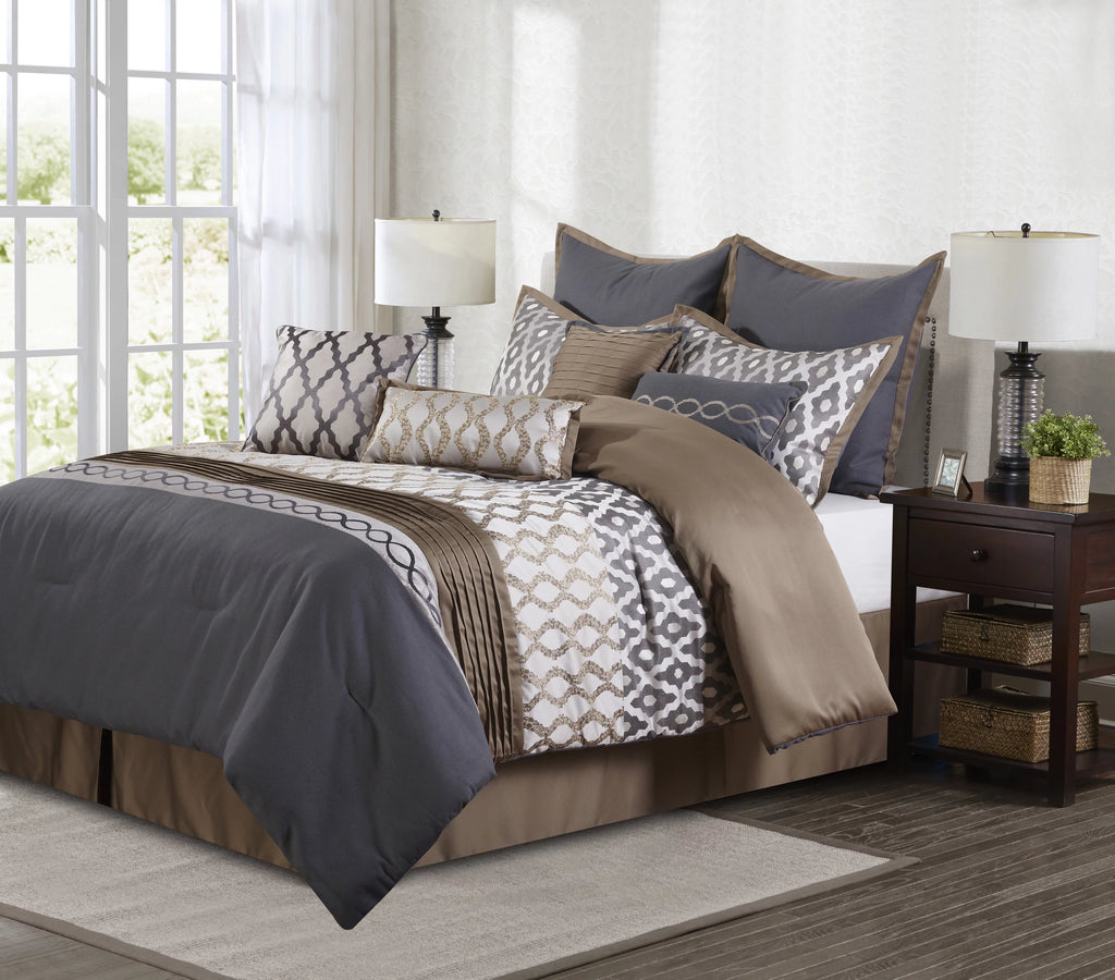 10PC Geometric Comforter Set King Grey X45748