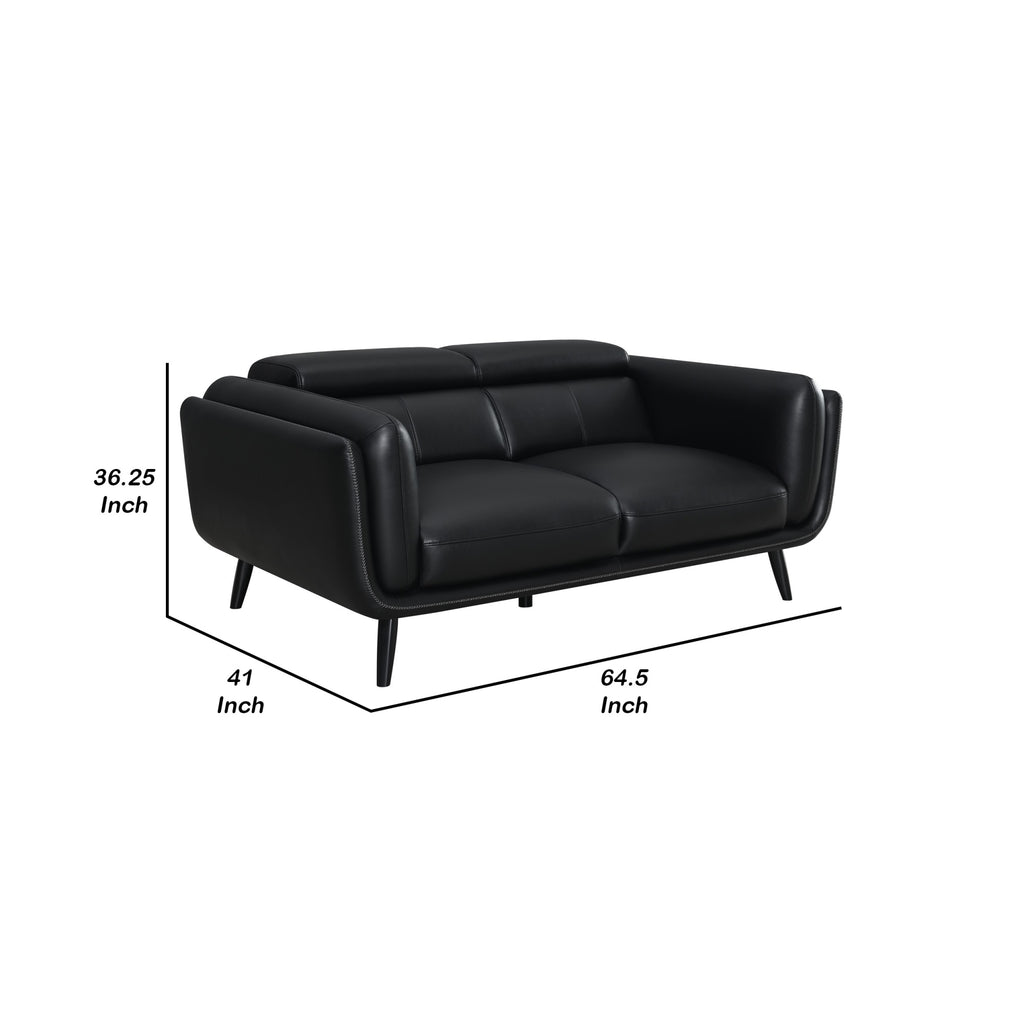 Black Faux Leather Loveseat V8731
