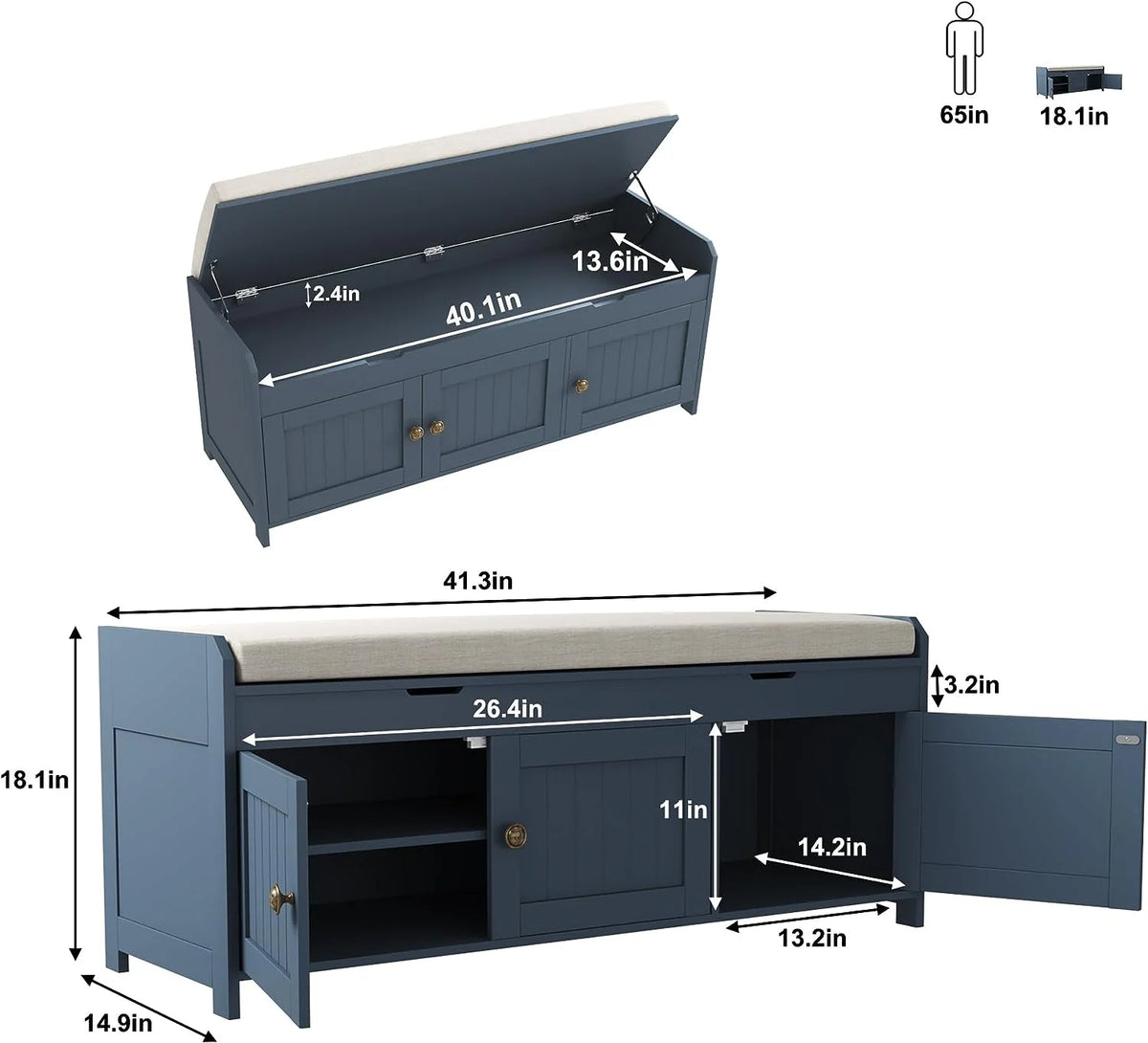 Blue Lift Top Storage Shoe Bench U804475