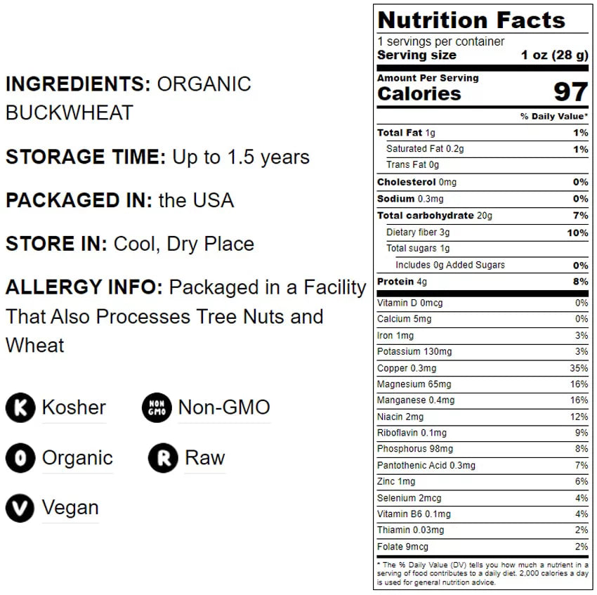 Organic Buckwheat Groats, 25 Pounds U853